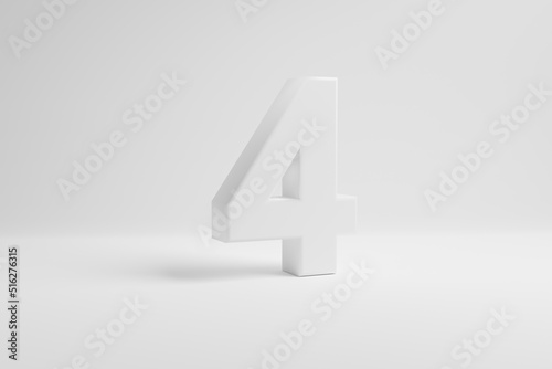 Number four on white background. 3D rendering.