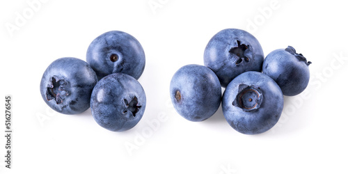 Blueberry isolated on white background. Group of fresh ripe bilberry.