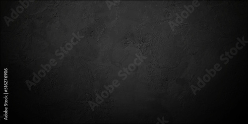 Dark black grunge textured concrete background. Panorama dark grey black slate background or texture. Vector black concrete texture. Stone wall background.	
