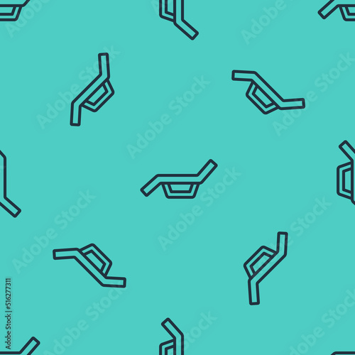 Black line Sunbed icon isolated seamless pattern on green background. Sun lounger. Vector