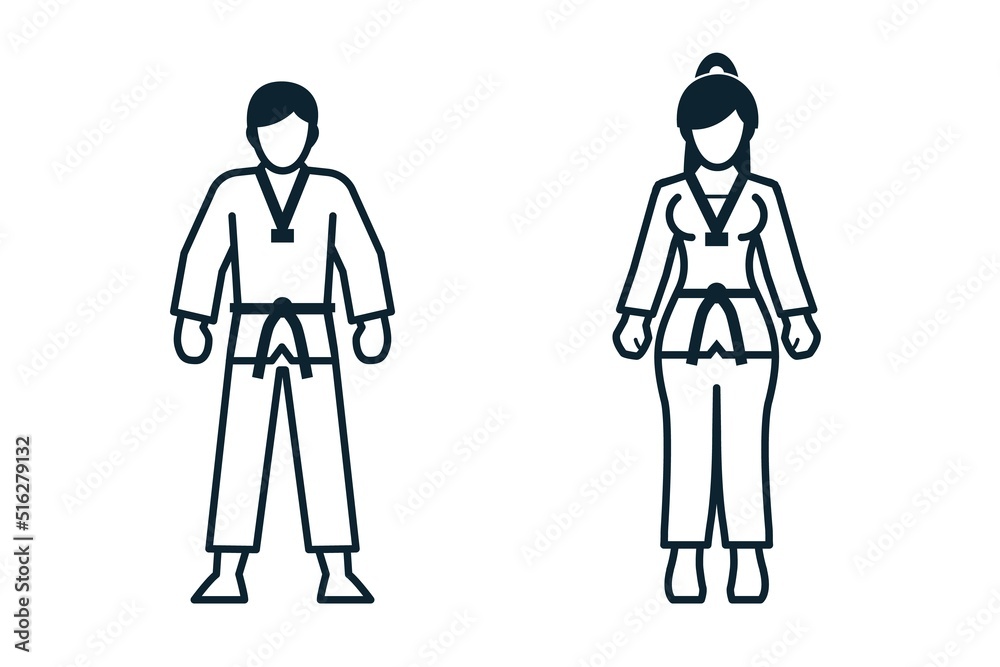 Taekwondo, Sport Player, People and Clothing icons with White Background