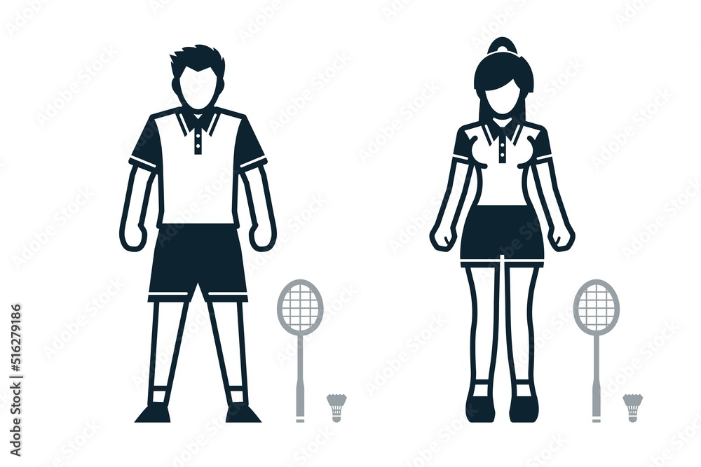 Badminton, Sport Player, People and Clothing icons with White Background Badminton, Sport Player, People and Clothing icons with White Background