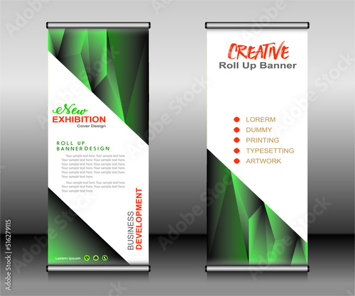 Roll up banner template design,banner layout, advertisement, pull up, polygon background.
