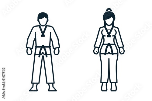 Taekwondo, Sport Player, People and Clothing icons with White Background