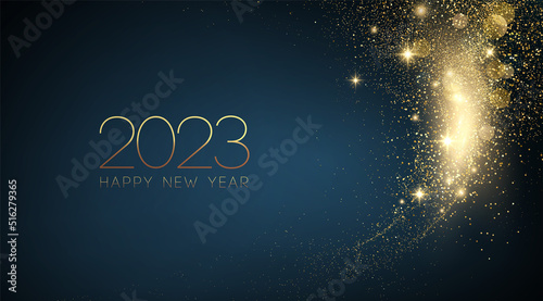 2023 New Year Abstract shiny color gold wave design element