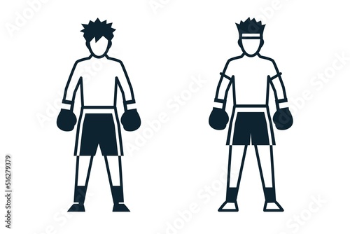 Thai Boxing, Muaythai, Boxing, Sport Player, People and Clothing icons with White Background