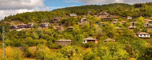 Leshten, Rhodope mountains, Bulgaria autumn aerial view with old traditional houses