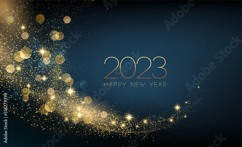 2023 New Year Abstract shiny color gold wave design element photo
