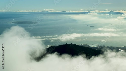 Elevated view above clouds from Table Mountain of Robben Island, Signal Hill
