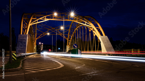 most nad autostradą Mszana,  polska, Autostrada A1, światła miasta, light trail, night, Road, street light, city street, speed,   © Gregory
