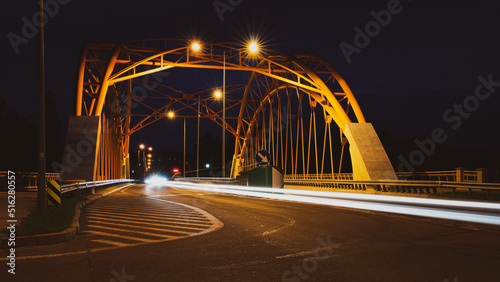 most nad autostradą Mszana,  polska, Autostrada A1, światła miasta, light trail, night, Road, street light, city street, speed,   © Gregory
