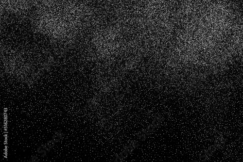 Abstract white grainy texture isolated on black background. Dust overlay textured. Grain noise particles. Snow effects. Design element. Vector illustration, EPS 10. 