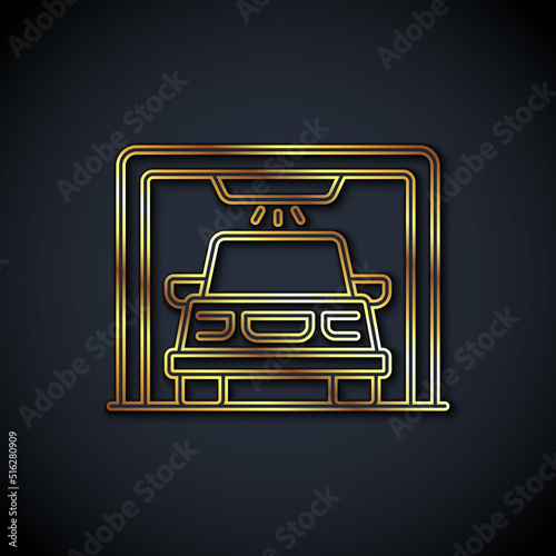 Gold line Car wash icon isolated on black background. Carwash service and water cloud icon. Vector