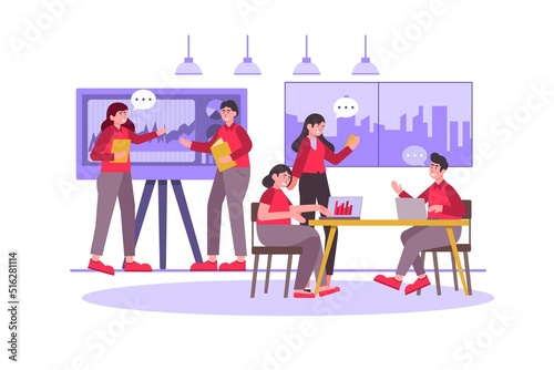 The board of directors are working together to exchange ideas while working. By helping each other work as a team for new strategies of the organization. flat illustration.