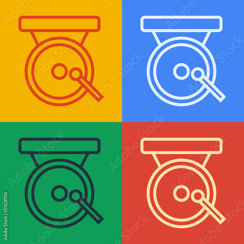 Pop art line Boxing gong icon isolated on color background. Boxing bell. Vector