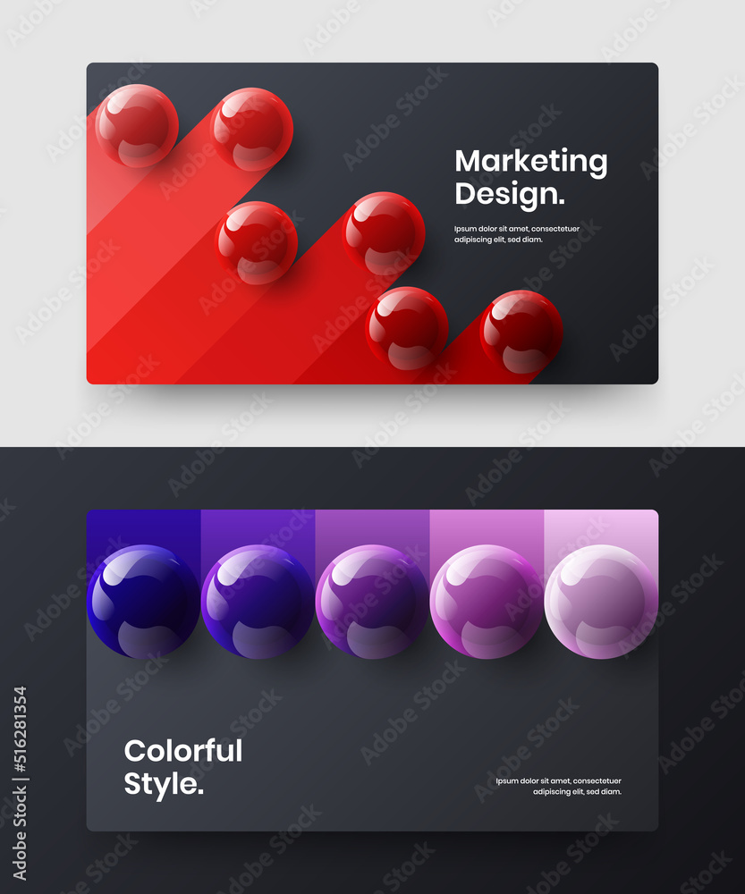Geometric realistic balls corporate cover concept bundle. Creative website design vector layout composition.