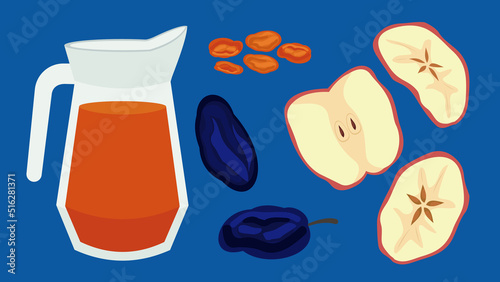 Decanter with compote and dried fruits