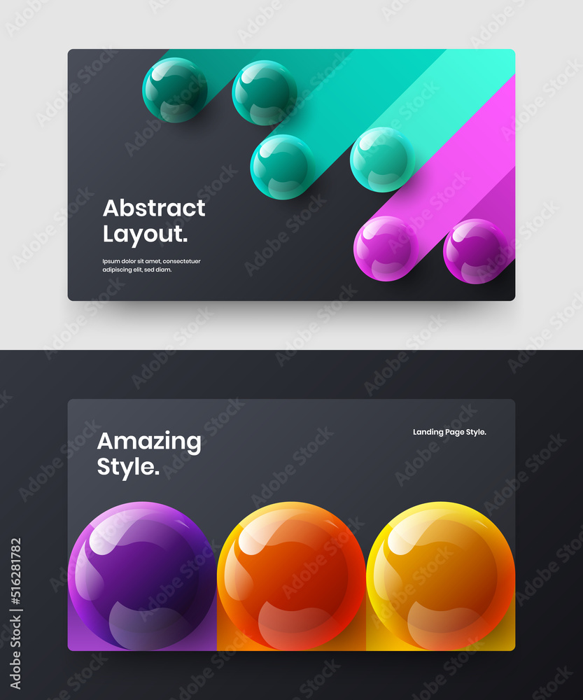 Simple banner design vector template bundle. Unique 3D spheres postcard illustration collection.