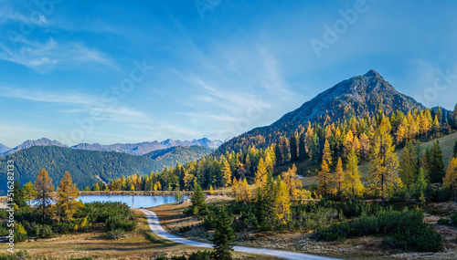 Fototapeta Naklejka Na Ścianę i Meble -  Peaceful autumn Alps mountain view. Reiteralm, Steiermark, Austria.