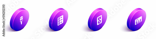 Set Isometric Microphone, Music playlist, player and synthesizer icon. Vector