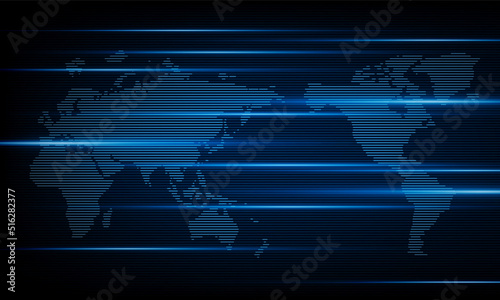 Abstract Light out technology background Hitech communication concept innovation send for planet earth with sunrise and technology network effect of anaglyph and TV interference of vector.