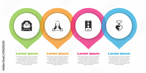 Set Envelope with Valentine heart, Informal greeting, Incoming call on mobile and Necklace shaped. Business infographic template. Vector