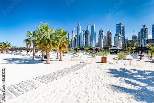Fototapeta Naklejka Na Ścianę i Meble -  Dubai jumeirah beach with marina skyscrapers in UAE