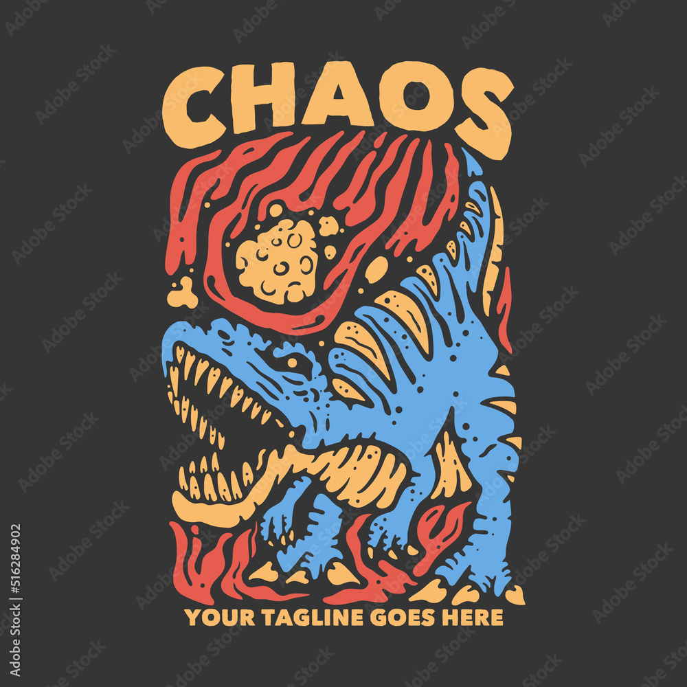 t shirt design chaos with tyrannosaurus and gray background vintage illustration