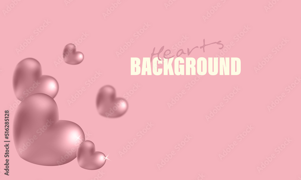3D glossy hearts background in pink with text template