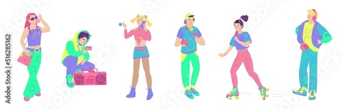Y2K young people figures set. Editable vector illustration