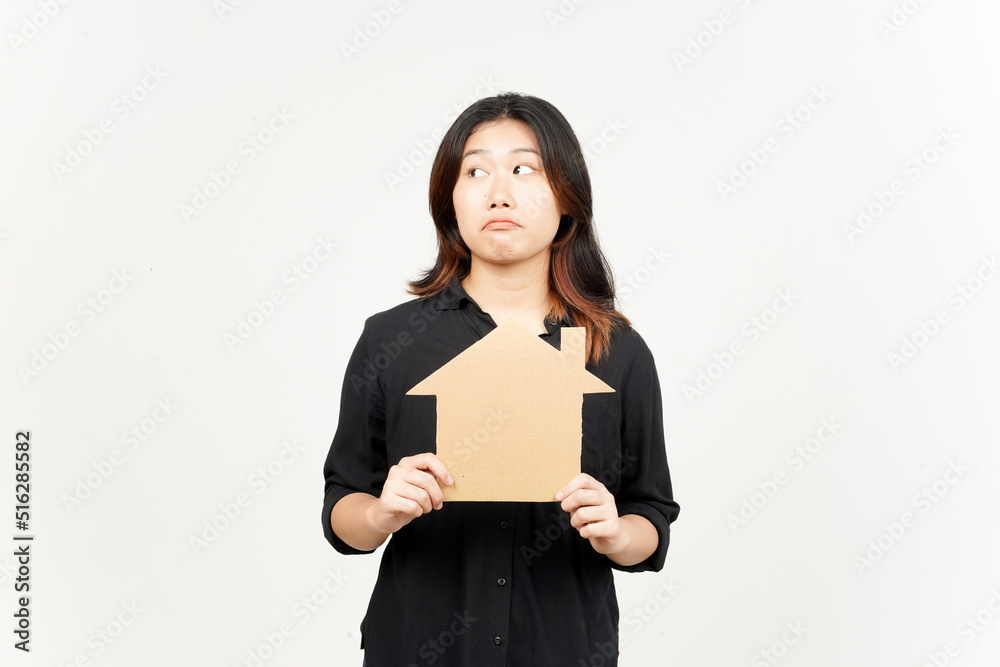 Holding House Cutout House of Beautiful Asian Woman Isolated On White Background Holding House Cutout House of Beautiful Asian Woman Isolated On White Background