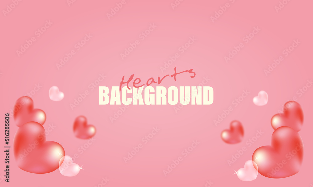 3D glossy hearts background in pink and red with text template