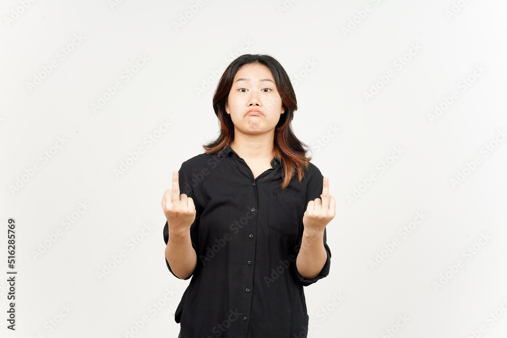 Showing fuck hands of Beautiful Asian Woman Isolated On White Background Showing fuck hands of Beautiful Asian Woman Isolated On White Background