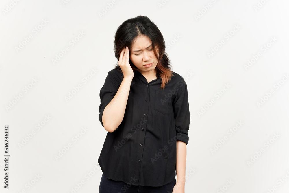 Headache gesture of Beautiful Asian Woman Isolated On White Background Headache gesture of Beautiful Asian Woman Isolated On White Background
