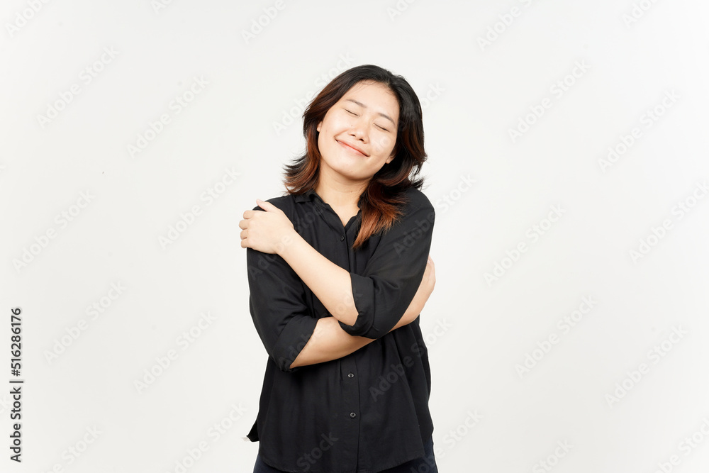 Grateful and Self Love Gesture of Beautiful Asian Woman Isolated On White Background Grateful and Self Love Gesture of Beautiful Asian Woman Isolated On White Background