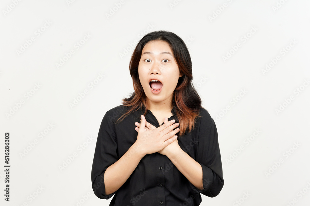 WOW happy face expression of Beautiful Asian Woman Isolated On White Background WOW happy face expression of Beautiful Asian Woman Isolated On White Background