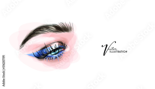 Woman face with closed eyes makeup sketch. Make up artist business card design, cosmetics banner background, beauty invitation.