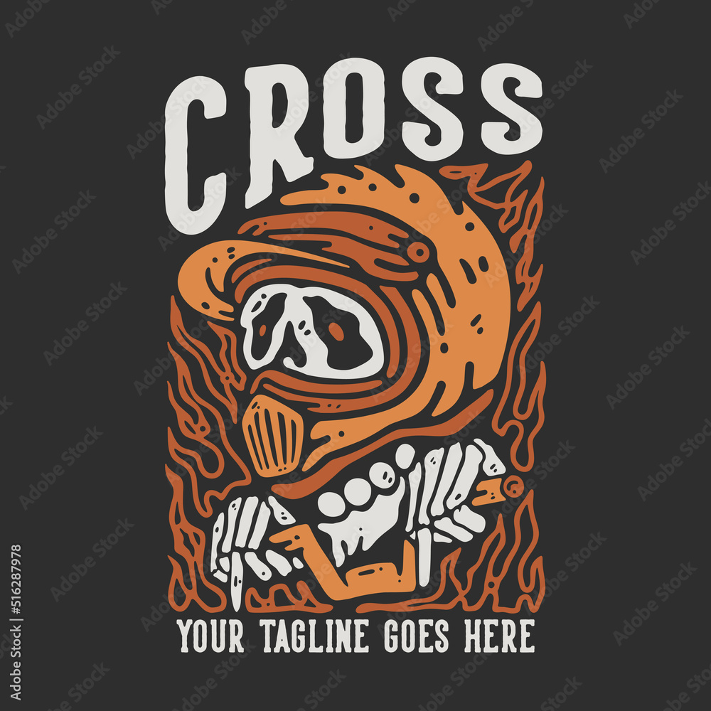 t shirt design cross with skeleton wearing motocross helmet with gray background vintage illustration t shirt design cross with skeleton wearing motocross helmet with gray background vintage illustration