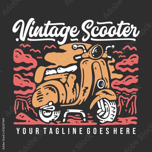 t shirt design vintage scooter classic legend 1953 with scooter motor bike and gray background vintage illustration