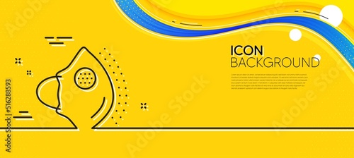 Medical mask N95 line icon. Abstract yellow background. Safety breathing respiratory mask sign. Coronavirus face protection symbol. Minimal medical mask line icon. Wave banner concept. Vector