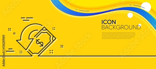Cashback line icon. Abstract yellow background. Send or receive money sign. Minimal cashback line icon. Wave banner concept. Vector