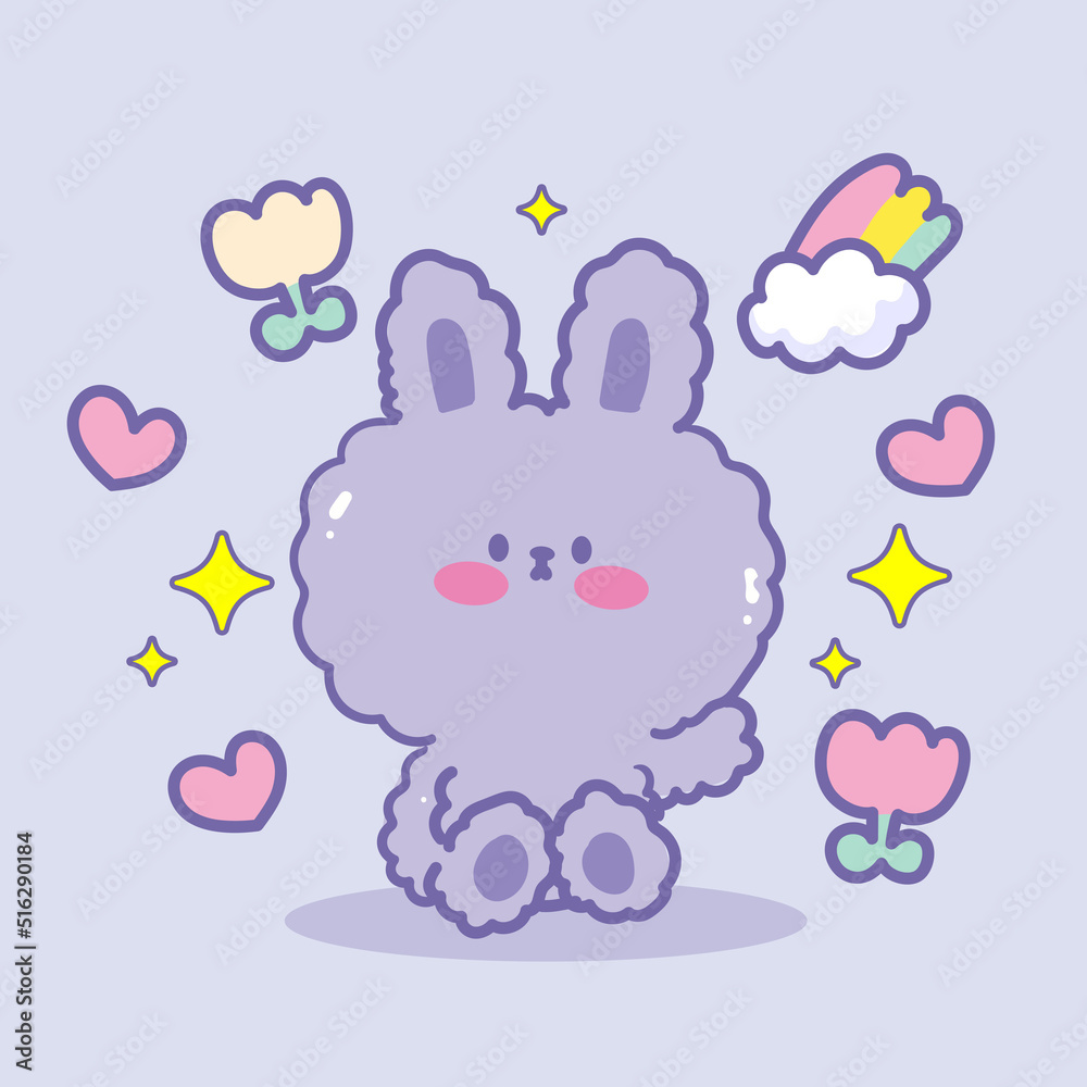 Cute purple rabbit or bunny sticker hand drawn cartoon illustration Cute purple rabbit or bunny sticker hand drawn cartoon illustration