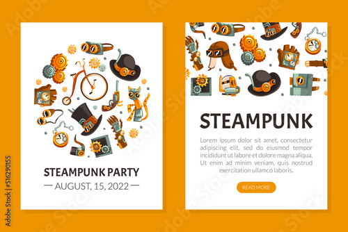 Steampunk Retrofuturistic Technology Design with Industrial Steam-powered Mechanism Vector Template