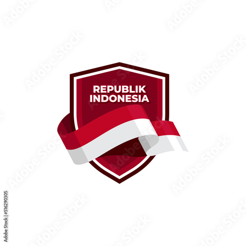 Happy Indonesia independence day illustration badge design