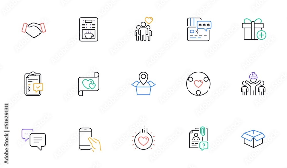 Coffee maker, Add gift and Checklist line icons for website, printing. Collection of Card, Engineering team, Search employee icons. Opened box, Friendship, Dots message web elements. Vector Coffee maker, Add gift and Checklist line icons for website, printing. Collection of Card, Engineering team, Search employee icons. Opened box, Friendship, Dots message web elements. Vector