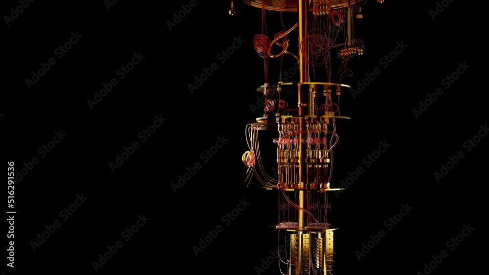 Quantum computer, 3D visualization on a black background. New technologies in parallel computing, scientific and technical achievements, concept.