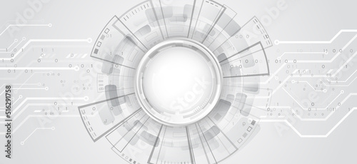 Abstract innovation background from technological elements. Advanced communication technologies. Gray and white futuristic background. Vector illustration template.
