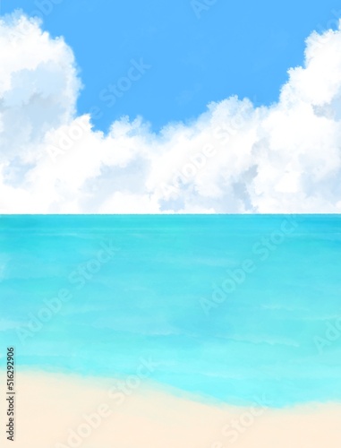 海と入道雲のイラスト 背景壁紙