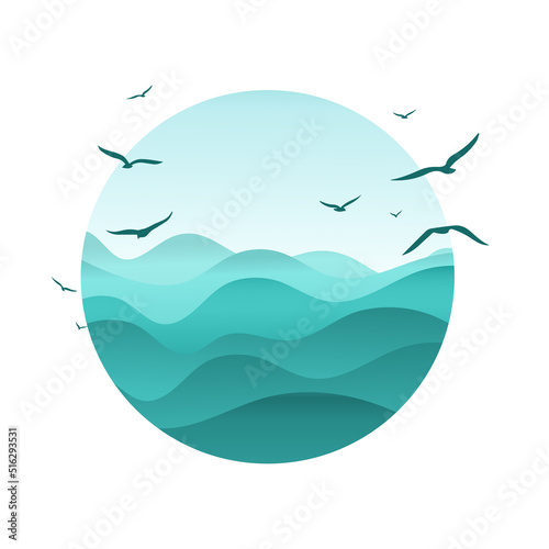 Obraz na płótnie Logo beach, sea, ocean, sun, sky,  
circle vector design.