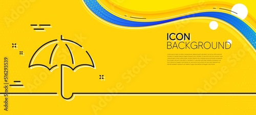 Umbrella line icon. Abstract yellow background. Rain defence sign. Safe insurance symbol. Minimal umbrella line icon. Wave banner concept. Vector